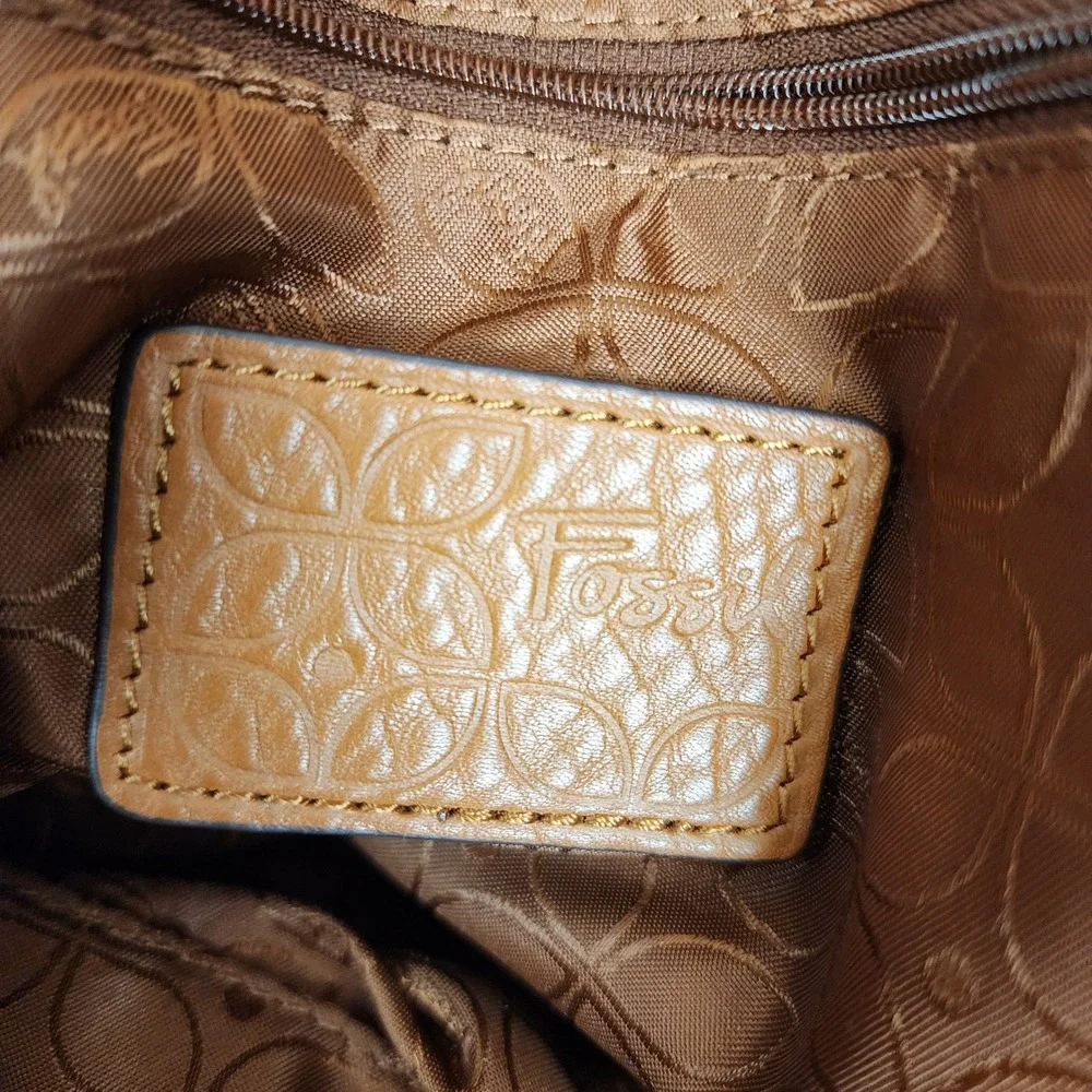 Fossil Cognac Pebbled‎ Leather Satchel Handbag ZB9962 Brown Key Charm